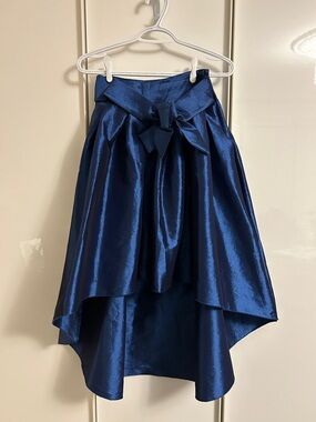 Satin High-Low Skirt with Waist Bow - Blue